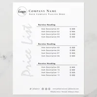 Modern Minimalist Black and White Price List