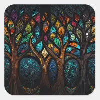 Tree of Life Mosaic Coloured leaves Stained Glass  Square Sticker