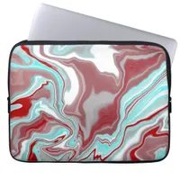 Teal, Burgundy, Red and White Marble Swirls  Laptop Sleeve