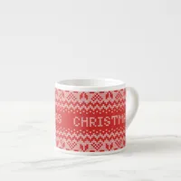 Knitted Stitch Pattern1 Christmas Red ID208 Espresso Cup