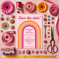 Bold Retro Hot Pink, Orange & Yellow Wedding Save The Date