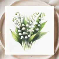 Elegant Lily of the Valley Watercolor Floral Napkins