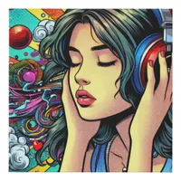 Girl Listening to Music on Headphones Psychedelic Faux Canvas Print