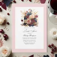 Burgundy, Navy and Blush Floral Wine Bridal Shower Invitation