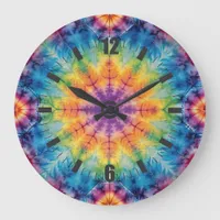 Tie Dye Spiral in Purple Large Clock