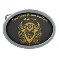 Bison With Floral Crown in Intricate Design Belt Buckle