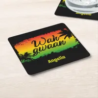 Wah Gwan Jamaican Rasta Hello Quote Square Paper Coaster