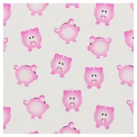 Piggy Bank Pattern on White Fabric