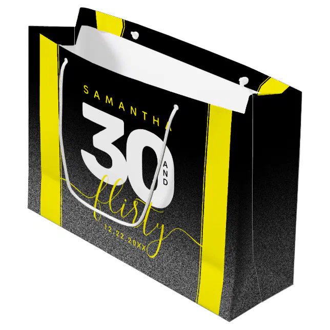 Modern Girly Bright Yellow 30 and Flirty Large Gift Bag