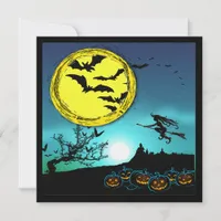 Young Witch Flying Amongst the Night Sky Invite