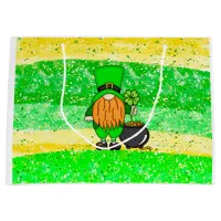 Green Leprechaun Gnome with Shamrock  Large Gift Bag