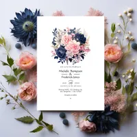 Navy and Blush Floral Wedding Invitation