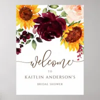 Bridal Shower Welcome Sign Sunflower Burgundy Rose