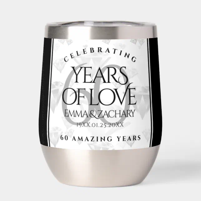 Elegant 60th Diamond Wedding Anniversary Thermal Wine Tumbler