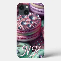 Pretty Macaron Bling Monogrammed iPhone 13 Case