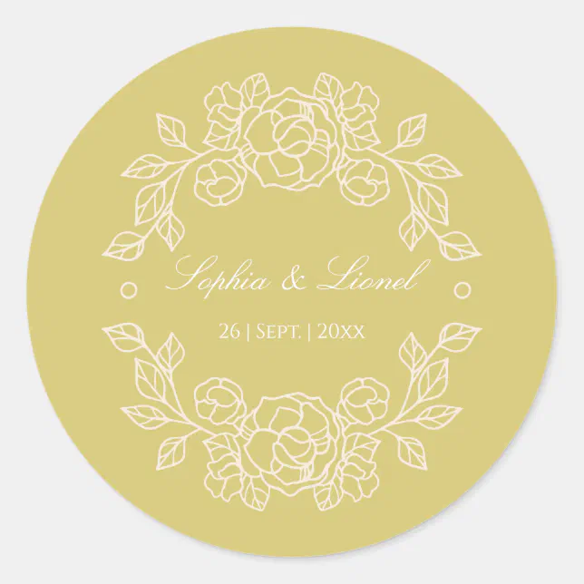 Minimal Elegant Floral Wedding Classic Round Sticker