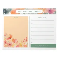 Watercolor Floral Weekly Family Calendar Notepad