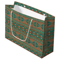 Southwestern Copper Teal Geometric Pattern Large Gift Bag