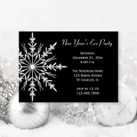 Snowflake on Black New Year's Eve Party Invitation