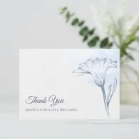 Floral Dusty Blue Flower Elegant Wedding Thank You Card