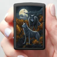 Howling Wolf in Moonlit Night Zippo Lighter