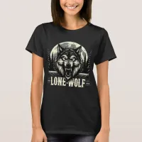 Lone Wolf Silhouetted Against Full Moon T-Shirt