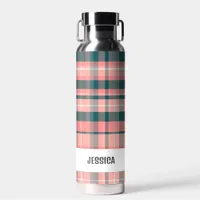 Trendy Modern Personalized Plaid Water Bottle