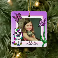 Unicorn, Rainbow, Flower Name and Photo Christmas Ceramic Ornament