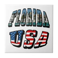 Florida State and USA Flag Text Tile