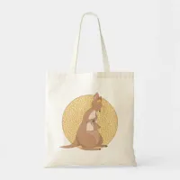 Kangaroo Mommy and Baby on Yellow Pattern Tote Bag