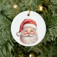 Watercolor Style Santa Claus Face Christmas  Ceramic Ornament