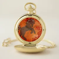 Majestic Horse in Asian Floral Tapestry Pocket Watch