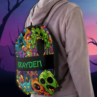 Personalized Zombies and Monsters Halloween  Drawstring Bag