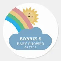 Whimsical Rainbow & Sun Baby Shower Gender Neutral Classic Round Sticker