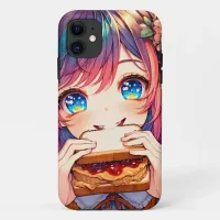 Cute Anime Girl eating a Peanut Butter and Jelly iPhone 11 Case