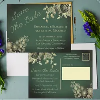 Elegant Vintage Olive Green & Flower Save the Date Announcement Postcard