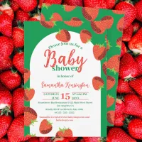 Charming Red Strawberries on Green Baby Shower Invitation