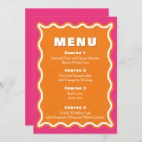 Retro Squiggle Wavy Pink Orange Wedding Menu