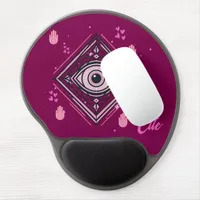 Hamsa Hand with Evil Eye and Hearts Pink on wine Gel Mouse Pad