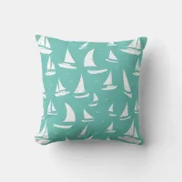 Weathered Nautical Flotilla of Sailing Boats Blue Throw Pillow