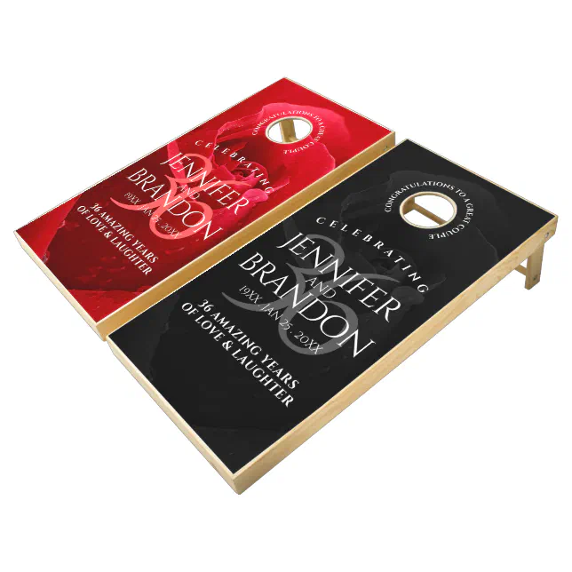 Elegant 36th Rose Wedding Anniversary Celebration Cornhole Set