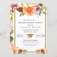 Rustic Watercolor Floral Botanical Graduation  Inv Invitation