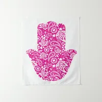 Hamsa Hand Boho Pink White Tapestry