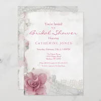 Romantic Chic Pink Rose Bridal Shower Invitation