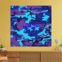 Dark Blue and Purple Camo Stretched Canvas Print