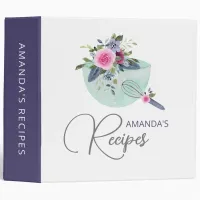 Watercolor Baking Supplies Personalized Recipe 3 Ring Binder