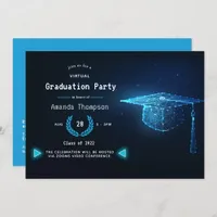 Blue and White Glow Virtual Graduation Party Invitation