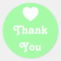 Pale Green and White Heart Thank You Classic Round Sticker