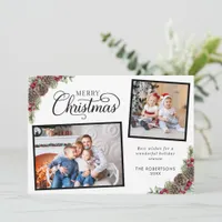 Rustic Watercolor Botanical Christmas 2 Photo Holiday Card