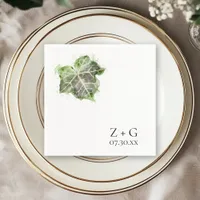 Green English Ivy Leaf Watercolor Wedding Napkins